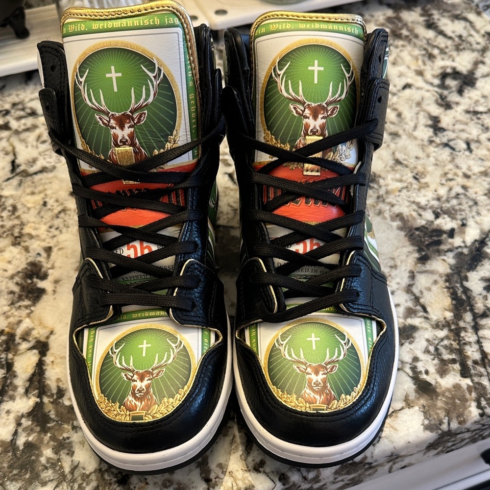 NEW- NEVER WORN UNISEX Jagermeister Black, Green and Orange High-Top Sneakers